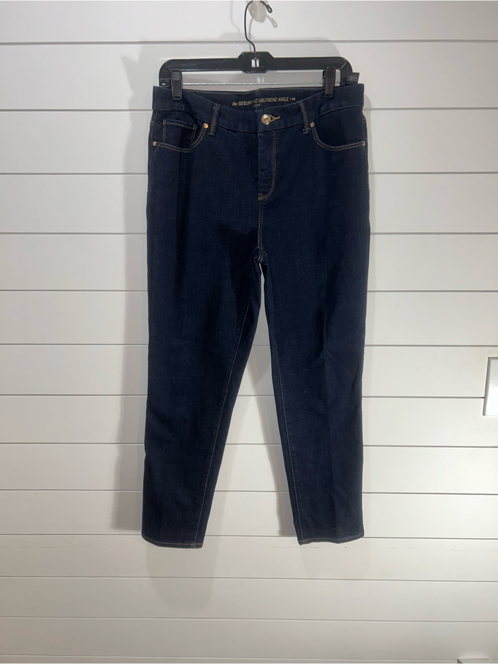 Chico's Girlfriend Slim Jeans Dark Wash Stretch Mid Rise Straight Ankle 1R 8/10